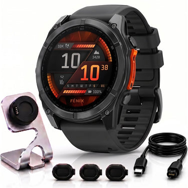 Garmin Fenix 8 47mm Smartwatch, Slate Gray w/ Black Silicone Band + Accessories Bundle