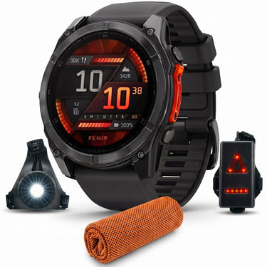 Garmin Fenix 8 47 mm AMOLED Gray with Black Silicone Band + Towel & Safety Light