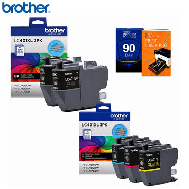 Brother Genuine LC401XL 5-Pack Ink Cartridges + Deco Essentials Printer eBook