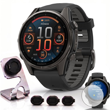 Garmin Fenix 8 43mm Smartwatch, Sapphire, Carbon Gray DLC Titanium + Accessories Bundle