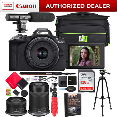 Canon EOS R50 Mirrorless Camera with 2 Lens Kit 18-45mm + 55-210mm IS STM + Pro Bundle