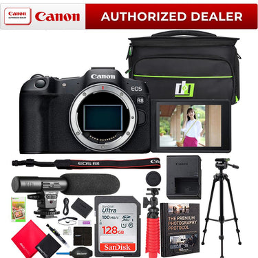 Canon EOS R8 Full Frame Mirrorless Camera Body + Microphone & Tripod Kit Deluxe Bundle