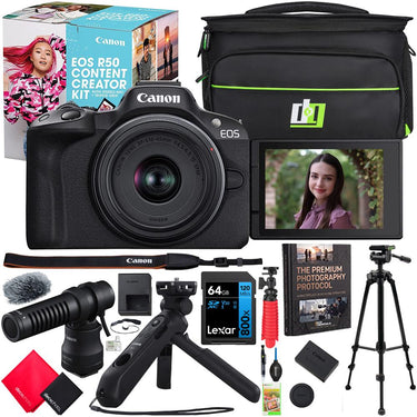 Canon EOS R50 Mirrorless Camera Content Creator Kit 5811C059 + Pro Accessories Bundle