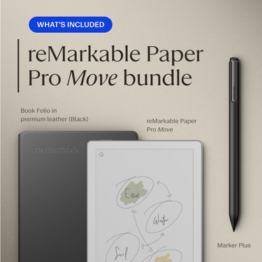 reMarkable Paper Pro Move with Marker Plus and Black Leather Book Folio - Refurbished