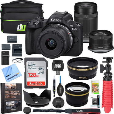 Canon EOS R50 Mirrorless Camera 2 Lens Kit 18-45mm + 55-210mm IS STM Premier Bundle