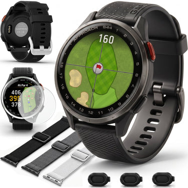 Garmin Approach S44 GPS Golf Smartwatch, Silver Aluminum Bezel w/ Accessories Bundle