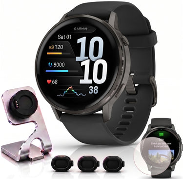 Garmin Venu 4 45mm GPS Smartwatch Slate w/ Black Bundle +Dock Dust Covers Screen Guards