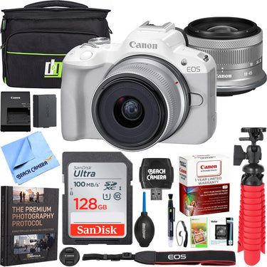 Canon EOS R50 Mirrorless Camera White + 18-45mm IS STM Lens Kit Premier Bundle
