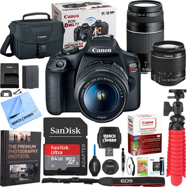 Canon EOS Rebel T7 DSLR Camera w/ 18-55mm IS II + 75-300mm III Double Zoom Deluxe Kit