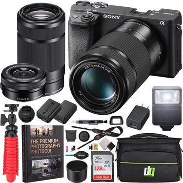 Sony a6400 4K Mirrorless Camera ILCE-6400L/B 16-50mm + 55-210mm 2 Lens Pro Case Kit