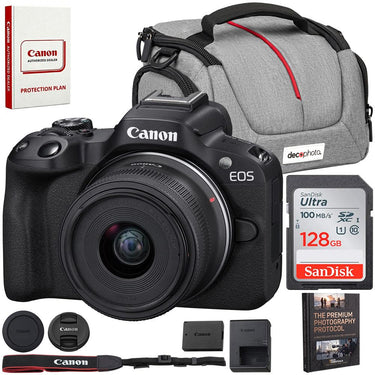 Canon EOS R50 Mirrorless Camera w/RF-S 18-45mm F4.5-6.3 Lens+128GB Memory Bundle
