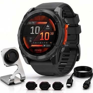 Garmin Fenix 8 51mm Smatwatch, Slate Gray w/ Black Silicone Band + Accessories Bundle