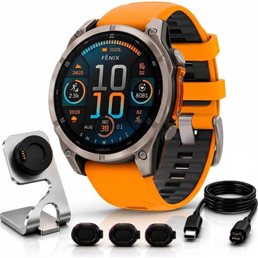 Garmin Fenix 8 51mm Smartwatch, AMOLED Sapphire, Titanium + Accessories Bundle