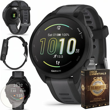 Garmin Forerunner 165 Smart Sport Watch, Black + Slate Gray + 2 Year Warranty Bundle