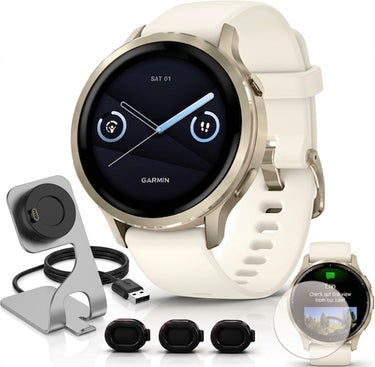 Garmin Venu 4 41mm GPS Smartwatch Lunar Gold Bundle + Dock Dust Covers Screen Guards