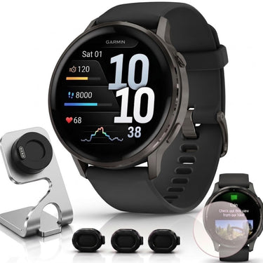 Garmin Venu 4 41mm GPS Smartwatch Slate w/ Black Bundle +Dock Dust Covers Screen Guards