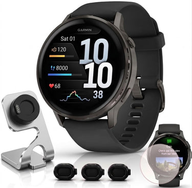 Garmin Venu 4 41mm GPS Smartwatch Slate w/ Black Bundle +Dock Dust Covers Screen Guards