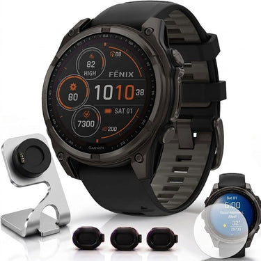 Garmin Fenix 8 51mm AMOLED Sapphire, Carbon Gray DLC Band + Charging Doc + Dust Cover