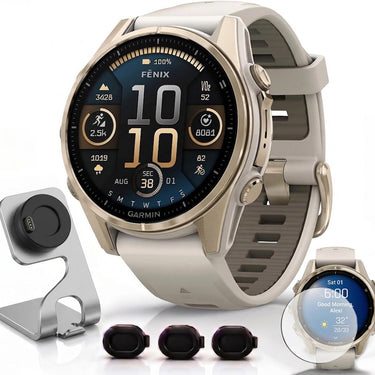 Garmin Fenix 8 43mm Smartwatch, AMOLED, Sapphire, Soft Gold + Accessories Bundle