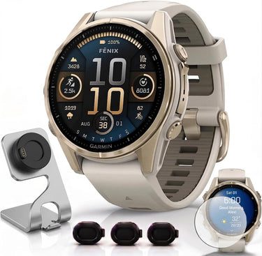 Garmin Fenix 8 43mm Smartwatch, AMOLED, Sapphire, Soft Gold + Accessories Bundle