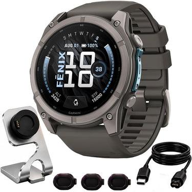 Garmin Fenix 9 51 mm Titanium w/pebble gray silicone band +Essential Protection Bundle