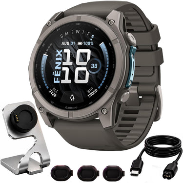 Garmin Fenix 9 51 mm Titanium w/pebble gray silicone band +Essential Protection Bundle