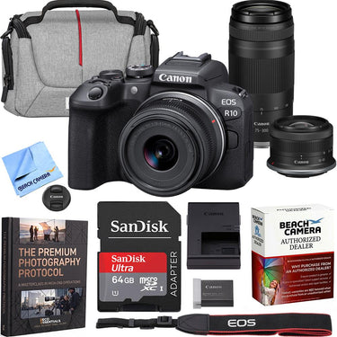 Canon EOS R10 Mirrorless Camera with 2 Lens Kit 18-45mm + 75-300mm Premier Bundle