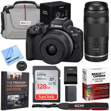Canon EOS R50 V Mirrorless Camera w/ RF S14-30mm + RF 75-300mm Lens Premier Bundle