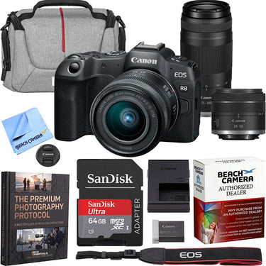 Canon EOS R8 Mirrorless Camera with 2 Lens Kit 24-50mm + 75-300mm Premier Bundle