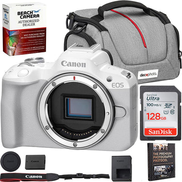 Canon EOS R50 Mirrorless Camera Body Only (White) 5812C002 + Accessories Bundle