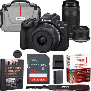 Canon EOS R50 Mirrorless Camera with 2 Lens Kit 18-45mm + 75-300mm Premier Bundle