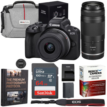 Canon EOS R50 V Mirrorless Camera w/ RF S14-30mm + RF 75-300mm Lens Premier Bundle