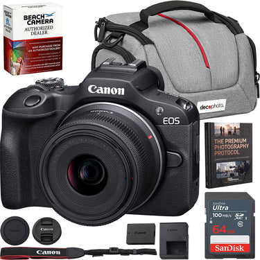 Canon EOS R100 Mirrorless Camera + RF-S18-45mm F4.5-6.3 Lens+64GB Memory Bundle