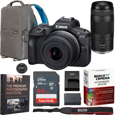Canon EOS R100 Mirrorless Camera Double Zoom 2 Lens Kit 18-45mm + 75-300mm Bundle