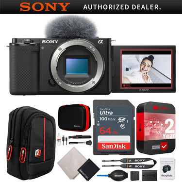 Sony ZV-E10 Mirrorless APS-C Vlog Camera Body Black Kit + Extended Warranty Bundle