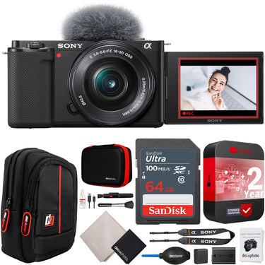 Sony ZV-E10 Mirrorless Vlog Camera Black + 16-50mm Lens Kit +Extended Warranty Bundle