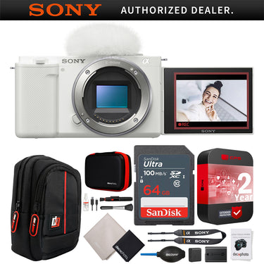 Sony ZV-E10 Mirrorless APS-C Vlog Camera Body White Kit + Extended Warranty Bundle