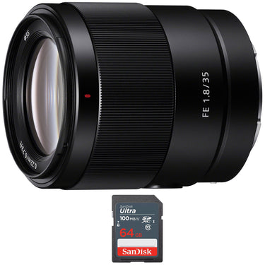 Sony FE 35mm F1.8 Large Aperture Full-Frame E-Mount Prime Lens with 64GB Card