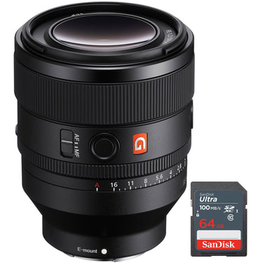 Sony FE 50mm F1.2 GM Full Frame Aperture G Master Lens for E-Mount + 64GB Card
