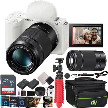Sony ZV-E10 II Mirrorless Camera White + 55-210mm Lens Kit & Accessories Bundle