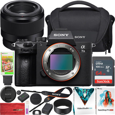 Sony a7 III Mirrorless 4K Camera Full Frame + FE 50mm F1.8 Lens Kit + Case Bundle
