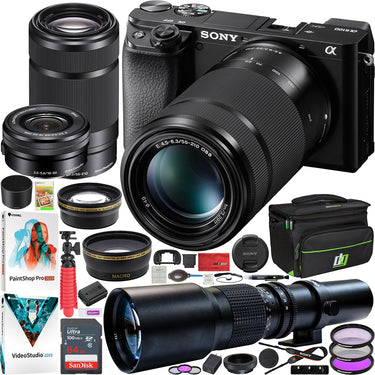Sony a6100 Mirrorless Camera ILCE-6100YB 2 Lens 16-50mm 55-210mm + 500mm Bundle