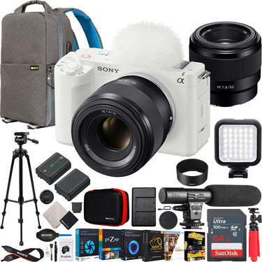 Sony ZV-E1 Full Frame Mirrorless Vlog Camera White + FE 50mm F1.8 Lens Kit Bundle
