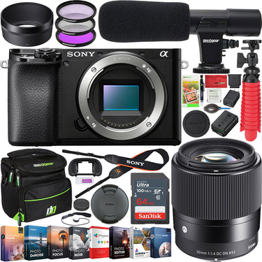 Sony a6100 Mirrorless Camera Body 4K with Sigma 30mm F1.4 DC DN C Lens Kit Bundle