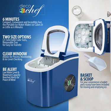 Deco Chef Blue Compact Electric Ice Maker | (IMBLU) | Top Load | 26 Lbs Per Day