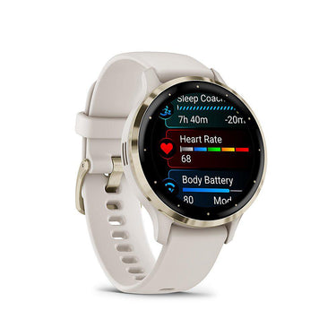 Garmin Venu 3S Fitness GPS Smartwatch Gold Steel Bezel w/ Ivory Case + Warranty Kit