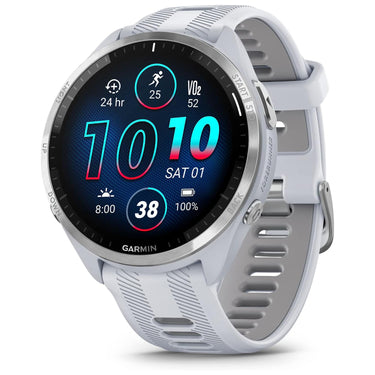 Garmin Forerunner 965 Running Smartwatch, Whitestone and Powder Gray