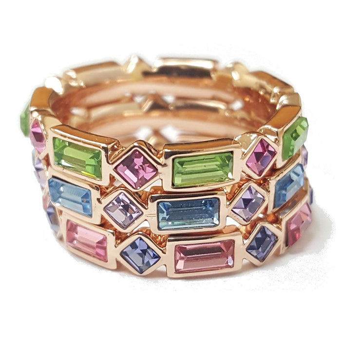 CZ Luxxe Jewelry Crystal-Elements 3 Stack Ring Set 18k Gold Plated - Multicolor