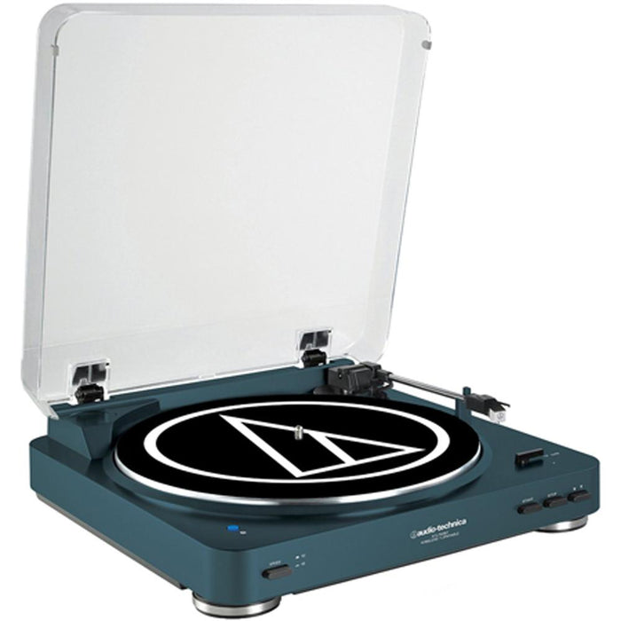 Audio-Technica Wireless Belt-Drive Stereo Turntable w/ RCA D4+ Vinyl Record Cleaner, Navy