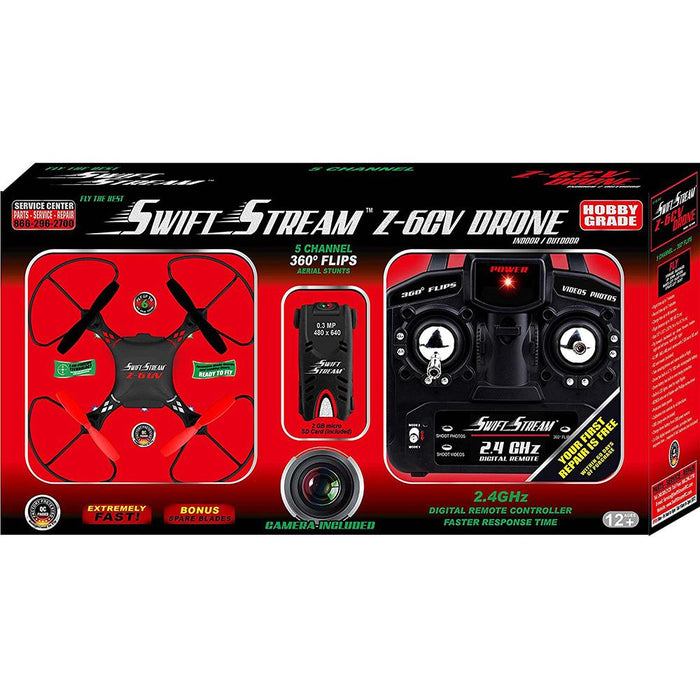 SwiftStream 4Hz 5-Channel RC Black Drone with 6-Axis Gyro and 0.3MP Camera - Z-6CV